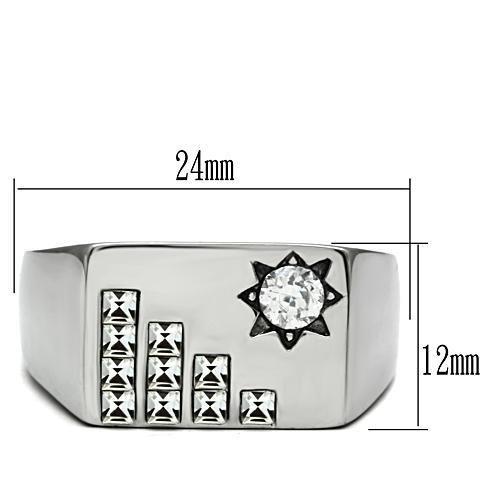 TK481 - High polished (no plating) Stainless Steel Ring with AAA Grade CZ in Clear