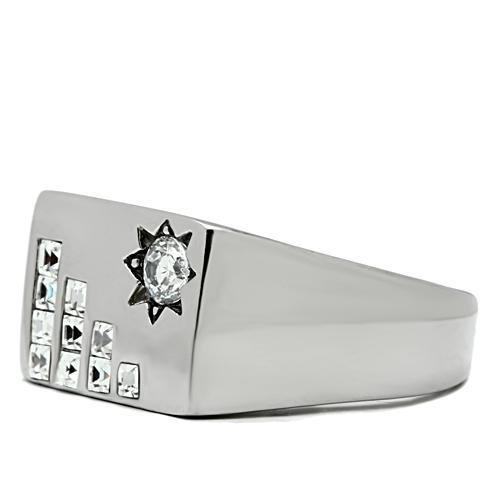 TK481 - High polished (no plating) Stainless Steel Ring with AAA Grade CZ in Clear
