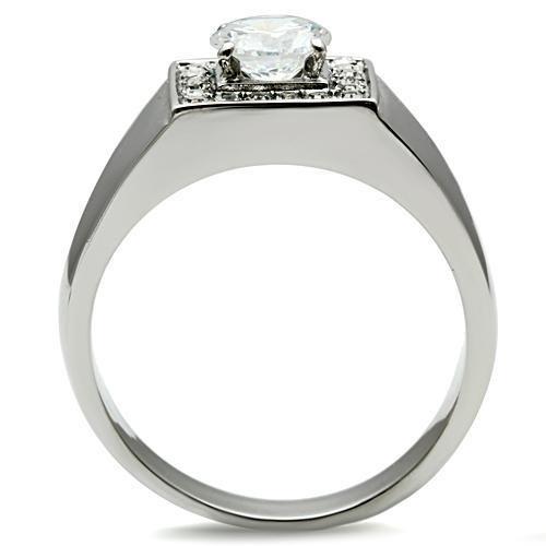 TK483 - High polished (no plating) Stainless Steel Ring with AAA Grade CZ in Clear