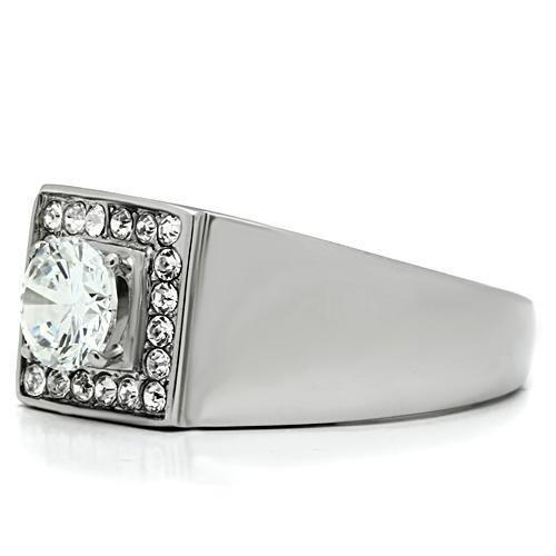 TK483 - High polished (no plating) Stainless Steel Ring with AAA Grade CZ in Clear