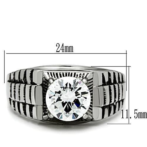 TK485 - High polished (no plating) Stainless Steel Ring with AAA Grade CZ in Clear