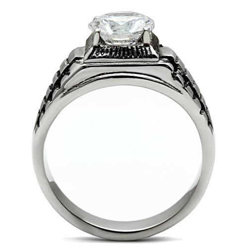 TK485 - High polished (no plating) Stainless Steel Ring with AAA Grade CZ in Clear