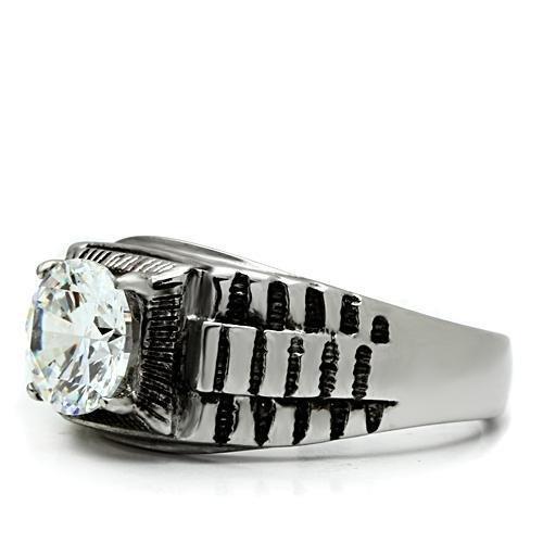 TK485 - High polished (no plating) Stainless Steel Ring with AAA Grade CZ in Clear