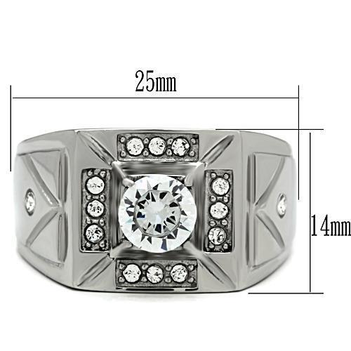 TK486 - High polished (no plating) Stainless Steel Ring with AAA Grade CZ in Clear