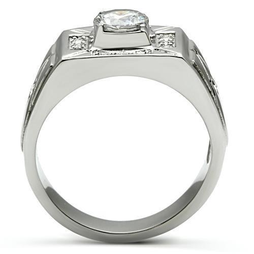 TK486 - High polished (no plating) Stainless Steel Ring with AAA Grade CZ in Clear