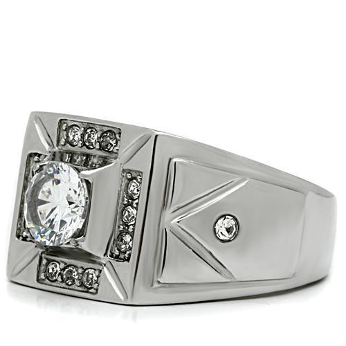 TK486 - High polished (no plating) Stainless Steel Ring with AAA Grade CZ in Clear