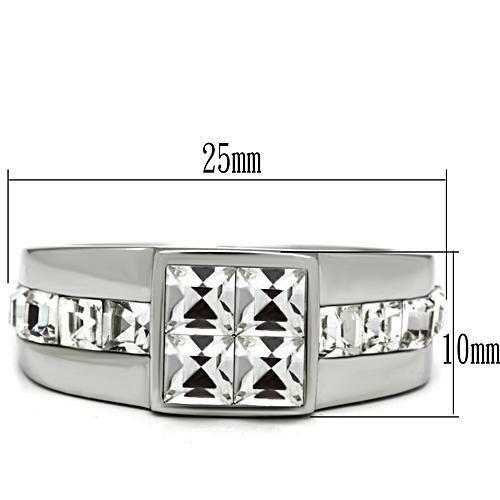 TK487 - High polished (no plating) Stainless Steel Ring with Top Grade Crystal in Clear