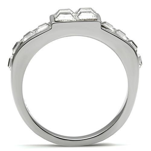 TK487 - High polished (no plating) Stainless Steel Ring with Top Grade Crystal in Clear