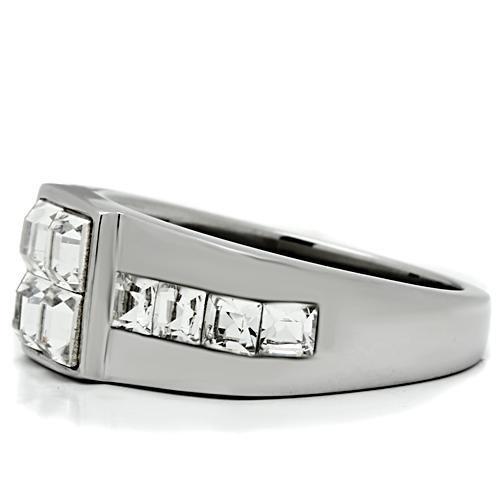 TK487 - High polished (no plating) Stainless Steel Ring with Top Grade Crystal in Clear