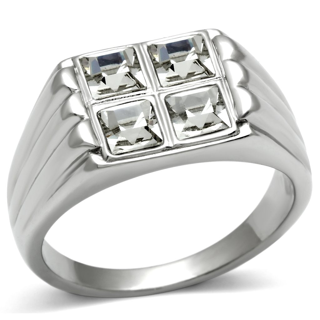 TK488 - High polished (no plating) Stainless Steel Ring with Top Grade Crystal in Clear
