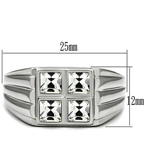 TK488 - High polished (no plating) Stainless Steel Ring with Top Grade Crystal in Clear