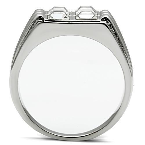 TK488 - High polished (no plating) Stainless Steel Ring with Top Grade Crystal in Clear