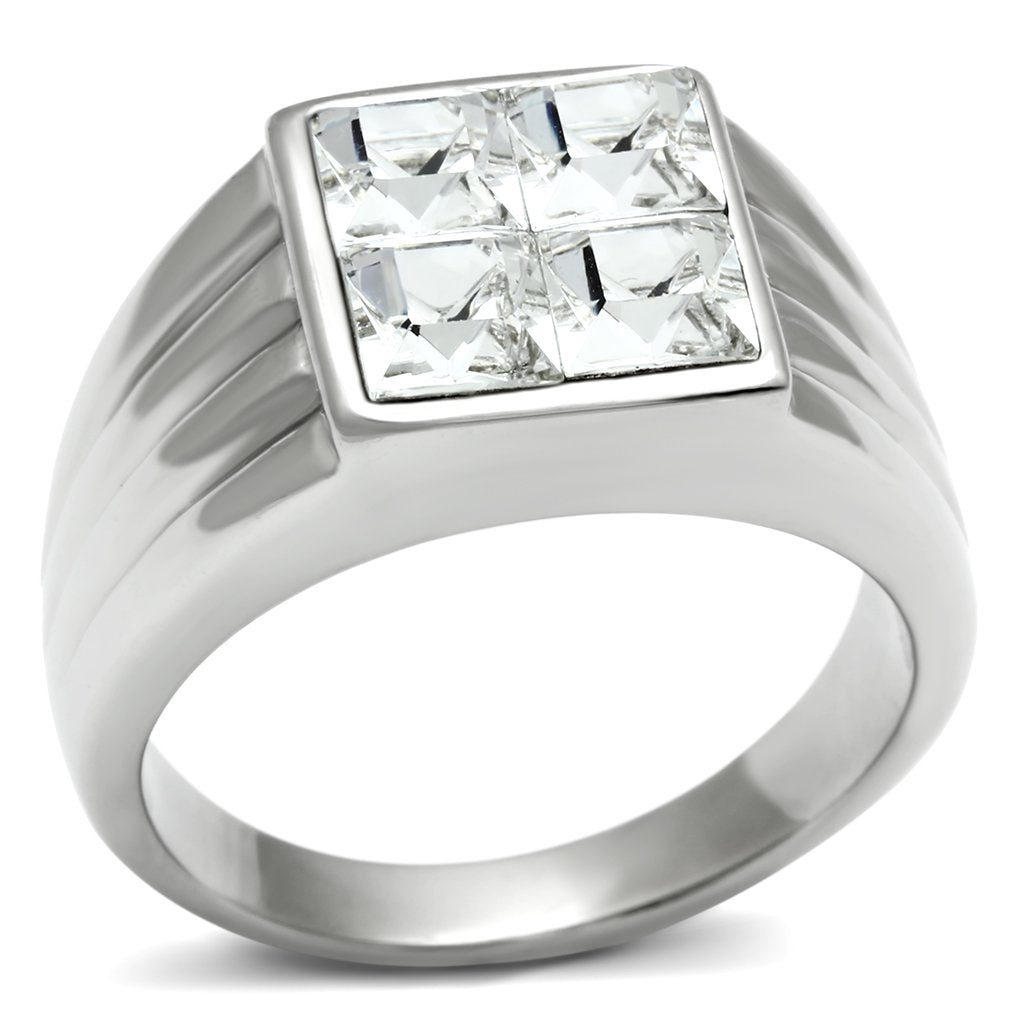 TK489 - High polished (no plating) Stainless Steel Ring with Top Grade Crystal in Clear