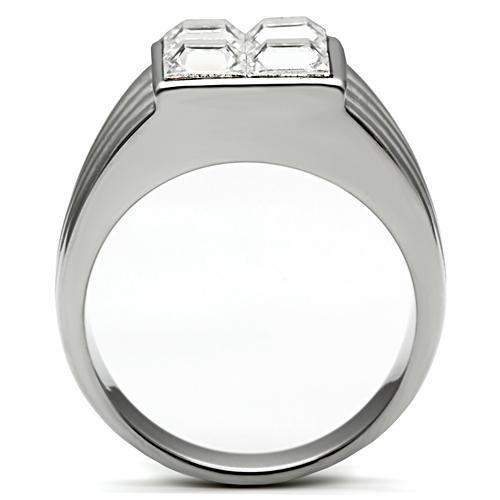 TK489 - High polished (no plating) Stainless Steel Ring with Top Grade Crystal in Clear