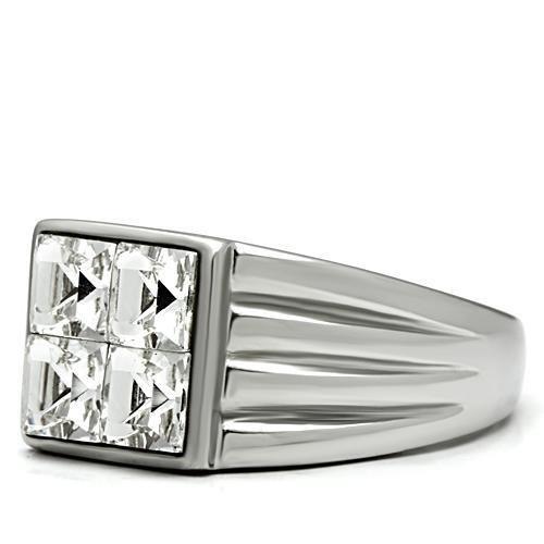TK489 - High polished (no plating) Stainless Steel Ring with Top Grade Crystal in Clear