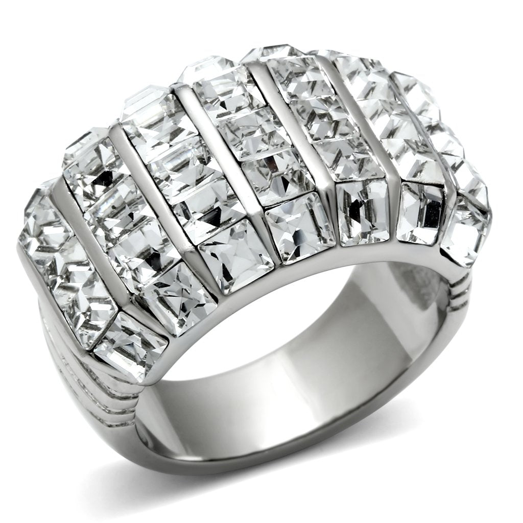 TK490 - High polished (no plating) Stainless Steel Ring with Top Grade Crystal in Clear