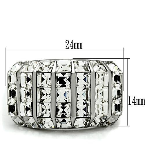 TK490 - High polished (no plating) Stainless Steel Ring with Top Grade Crystal in Clear