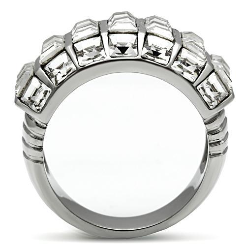 TK490 - High polished (no plating) Stainless Steel Ring with Top Grade Crystal in Clear