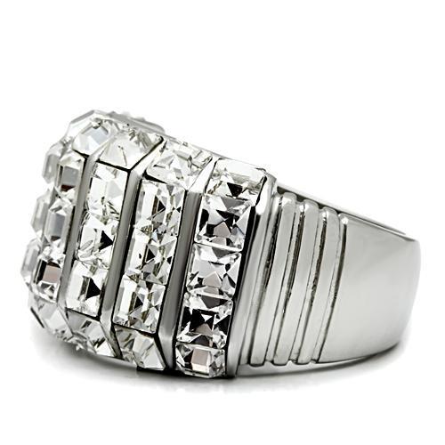 TK490 - High polished (no plating) Stainless Steel Ring with Top Grade Crystal in Clear
