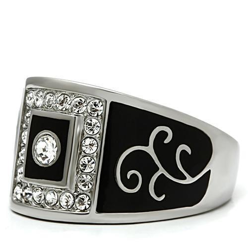 TK492 - High polished (no plating) Stainless Steel Ring with Top Grade Crystal in Clear