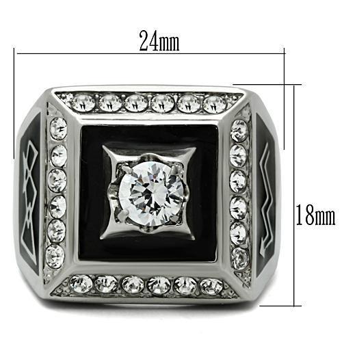 TK493 - High polished (no plating) Stainless Steel Ring with AAA Grade CZ in Clear