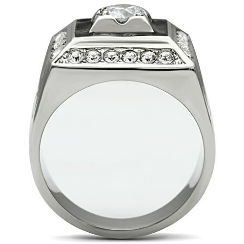 TK493 - High polished (no plating) Stainless Steel Ring with AAA Grade CZ in Clear