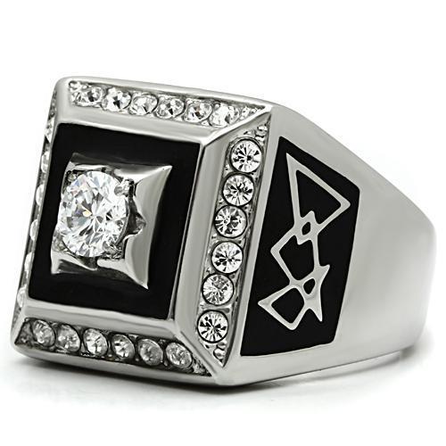 TK493 - High polished (no plating) Stainless Steel Ring with AAA Grade CZ in Clear