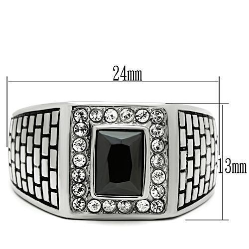 TK494 - High polished (no plating) Stainless Steel Ring with AAA Grade CZ in Jet