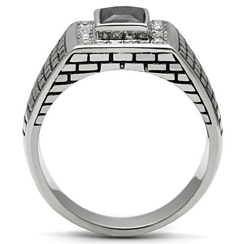 TK494 - High polished (no plating) Stainless Steel Ring with AAA Grade CZ in Jet
