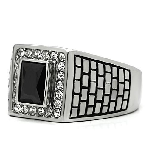 TK494 - High polished (no plating) Stainless Steel Ring with AAA Grade CZ in Jet