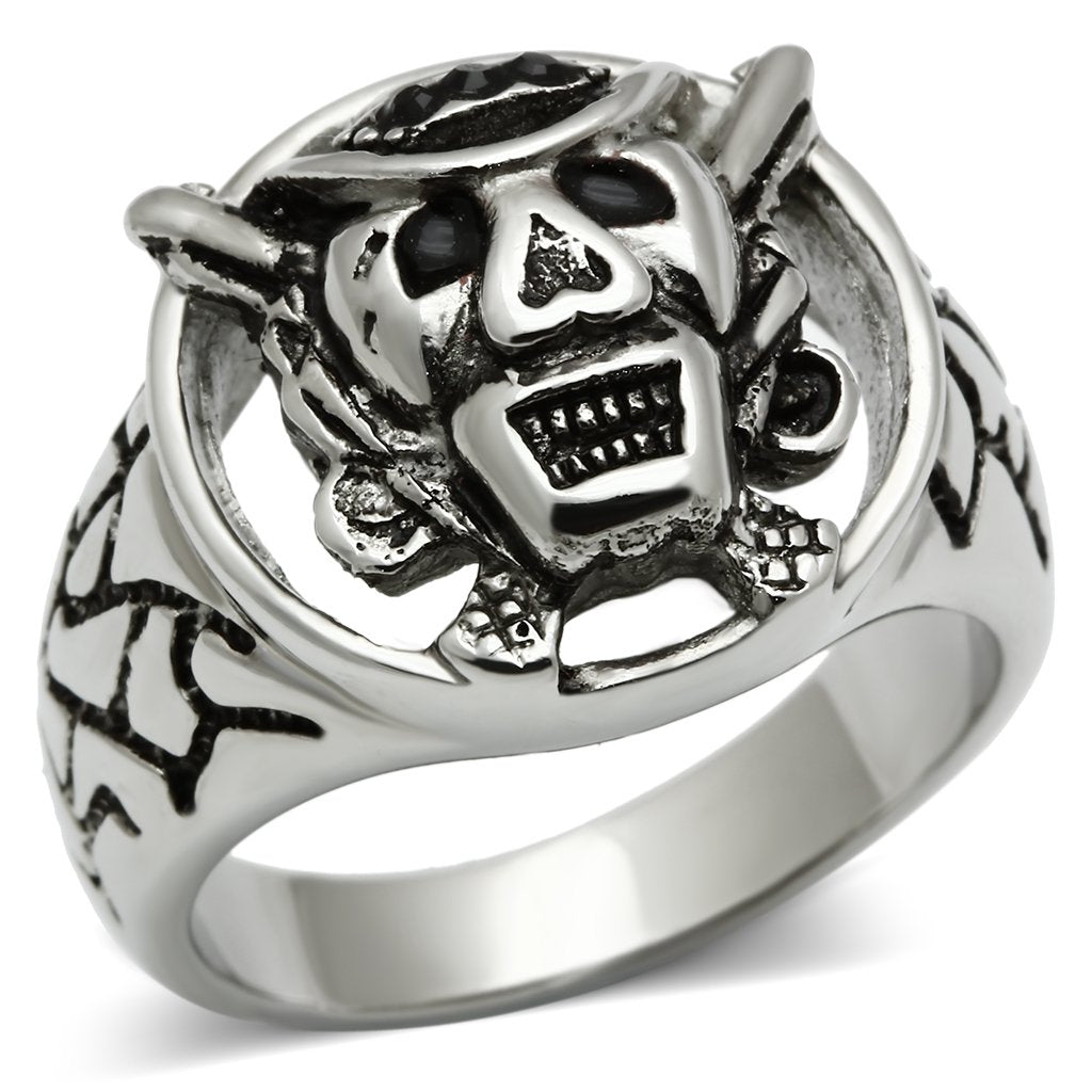 TK502 - High polished (no plating) Stainless Steel Ring with Top Grade Crystal in Jet