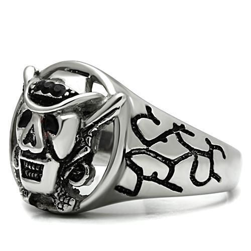 TK502 - High polished (no plating) Stainless Steel Ring with Top Grade Crystal in Jet