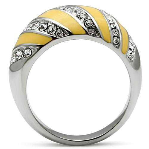 TK506 - High polished (no plating) Stainless Steel Ring with Top Grade Crystal in Clear