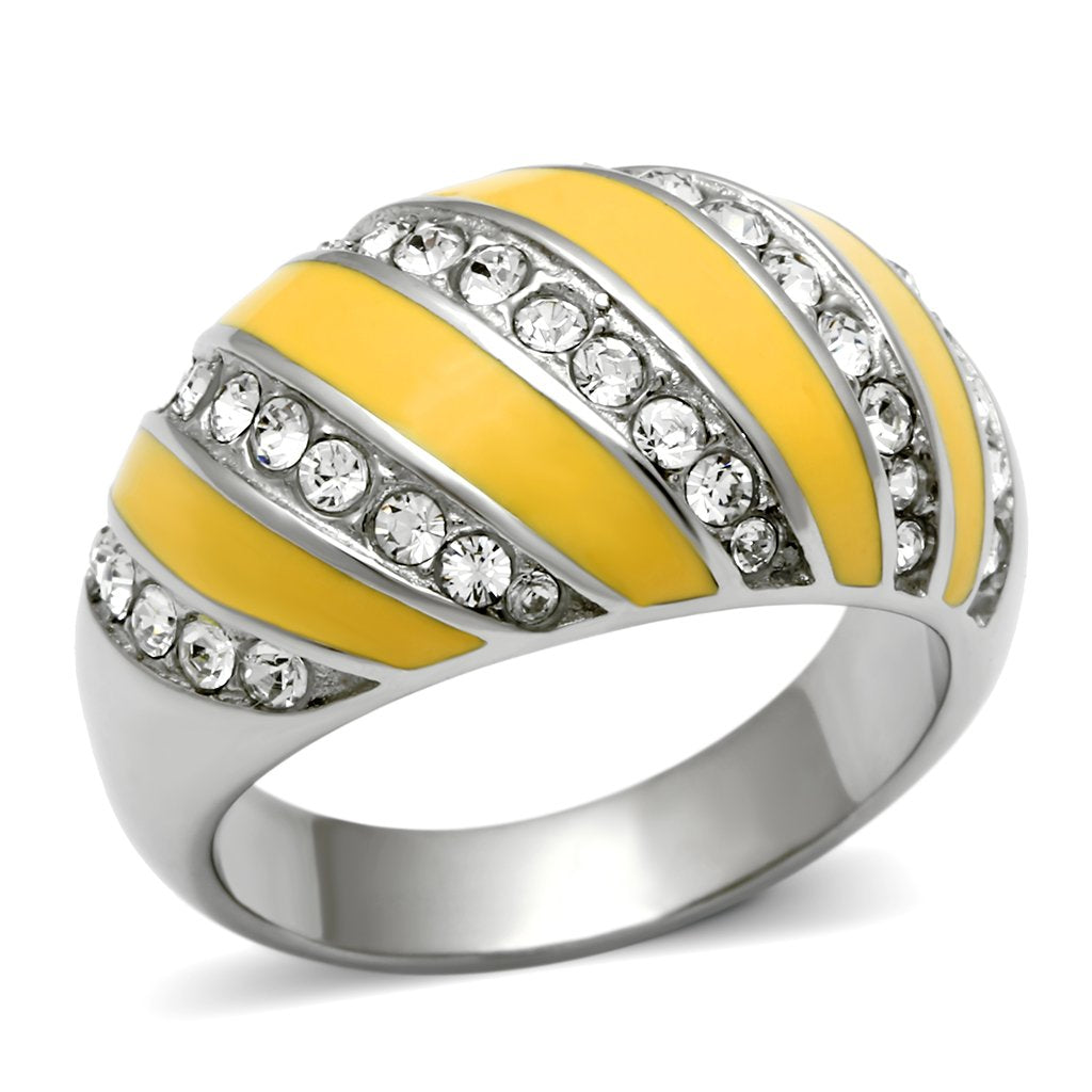 TK506 - High polished (no plating) Stainless Steel Ring with Top Grade Crystal in Clear