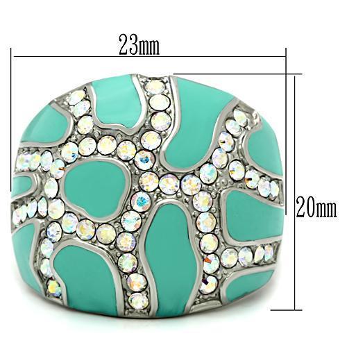 TK507 - High polished (no plating) Stainless Steel Ring with Top Grade Crystal in Aurora Borealis (Rainbow Effect)