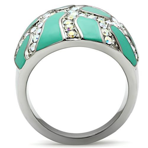 TK507 - High polished (no plating) Stainless Steel Ring with Top Grade Crystal in Aurora Borealis (Rainbow Effect)