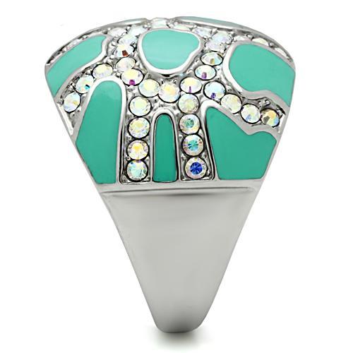 TK507 - High polished (no plating) Stainless Steel Ring with Top Grade Crystal in Aurora Borealis (Rainbow Effect)