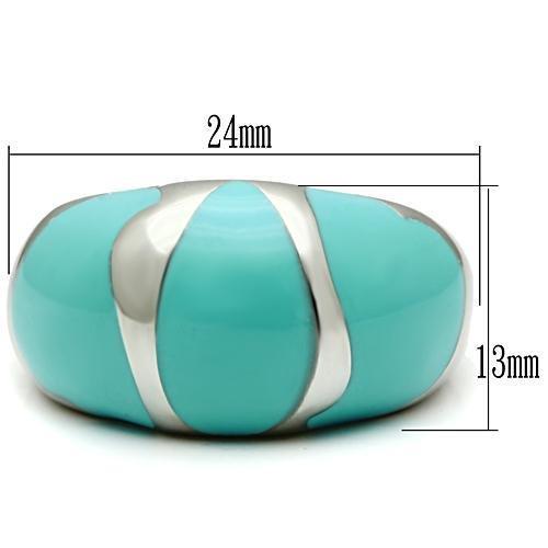 TK509 - High polished (no plating) Stainless Steel Ring with Epoxy in Turquoise