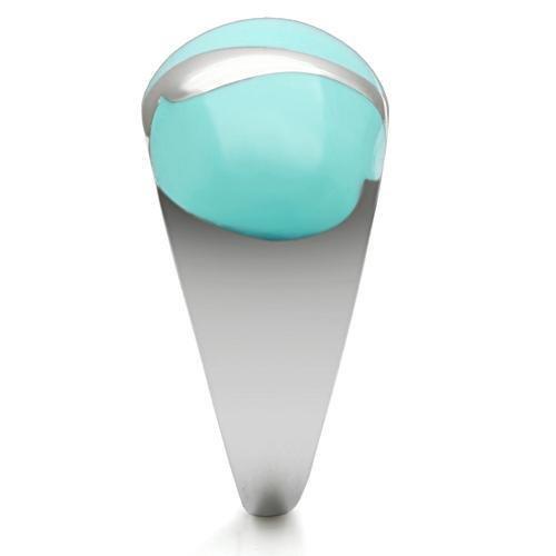 TK509 - High polished (no plating) Stainless Steel Ring with Epoxy in Turquoise