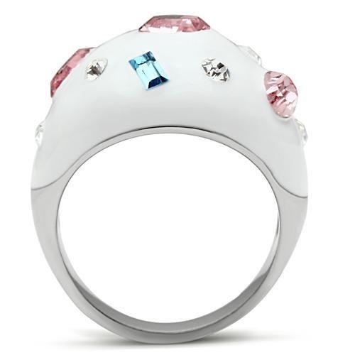 TK512 - High polished (no plating) Stainless Steel Ring with Top Grade Crystal in Multi Color