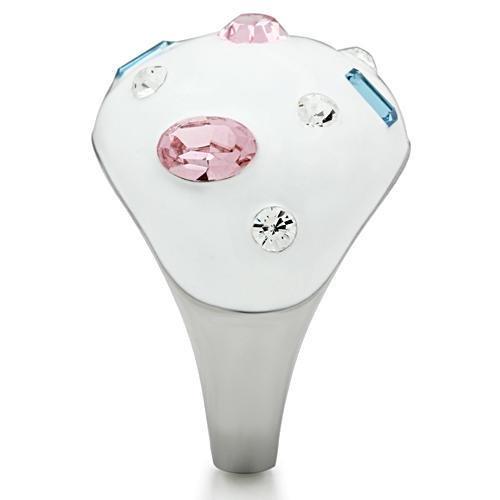 TK512 - High polished (no plating) Stainless Steel Ring with Top Grade Crystal in Multi Color