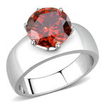 TK52001 - High polished (no plating) Stainless Steel Ring with AAA Grade CZ in Garnet
