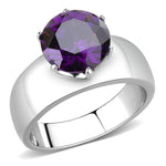 TK52002 - High polished (no plating) Stainless Steel Ring with AAA Grade CZ in Amethyst
