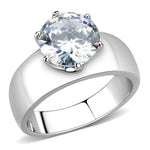TK52004 - High polished (no plating) Stainless Steel Ring with AAA Grade CZ in Clear
