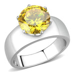 TK52011 - High polished (no plating) Stainless Steel Ring with AAA Grade CZ in Topaz