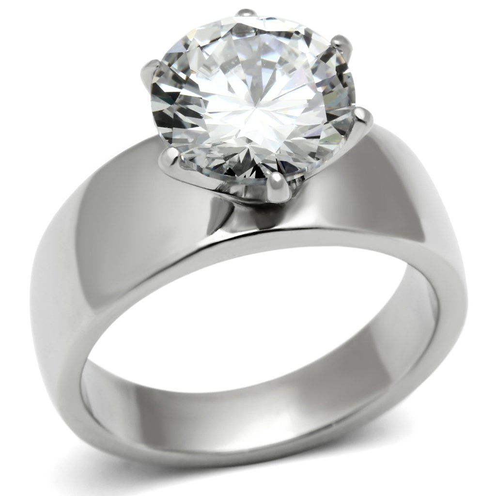 TK520 - High polished (no plating) Stainless Steel Ring with AAA Grade CZ in Clear
