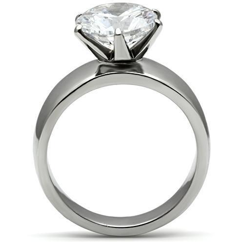 TK520 - High polished (no plating) Stainless Steel Ring with AAA Grade CZ in Clear