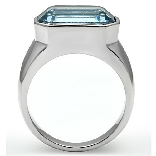 TK527 - High polished (no plating) Stainless Steel Ring with Top Grade Crystal in Sea Blue