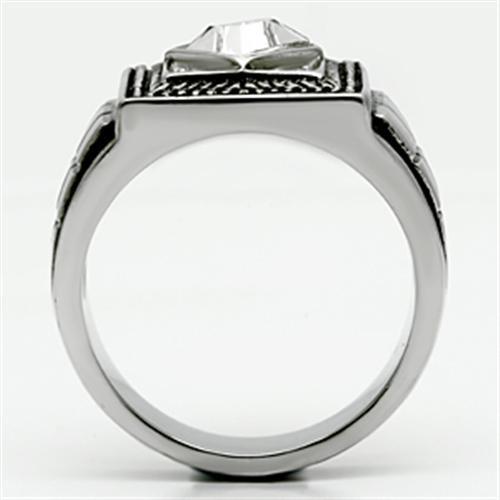 TK589 - High polished (no plating) Stainless Steel Ring with Top Grade Crystal in Clear