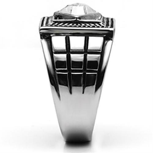 TK589 - High polished (no plating) Stainless Steel Ring with Top Grade Crystal in Clear
